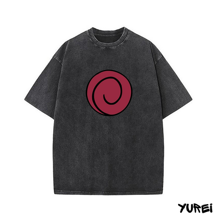 Vintage Naruto Uzumaki Clan Cotton T-Shirt Black Anime Graphic Tee Retro Naruto-Inspired Apparel Stylish Casual