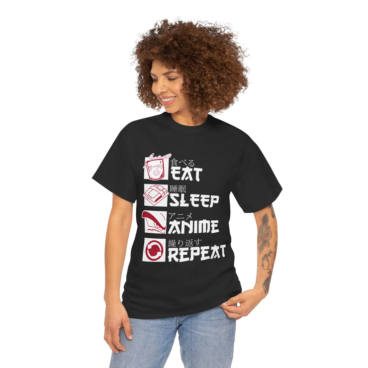 Eat, Sleep, Anime, Repeat Graphic Vintage Retro Anime Unisex Heavy Cotton Tee