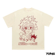 KILLU-WAII Killua Y2K Graphic Tee White Anime T-Shirt Retro Manga-Inspired Apparel Stylish Casual Outfit Collectible Fan Merchandise Y2K Aesthetic Streetwear Iconic Killua Design