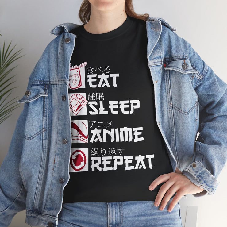 Eat, Sleep, Anime, Repeat Graphic Vintage Retro Anime Unisex Heavy Cotton Tee