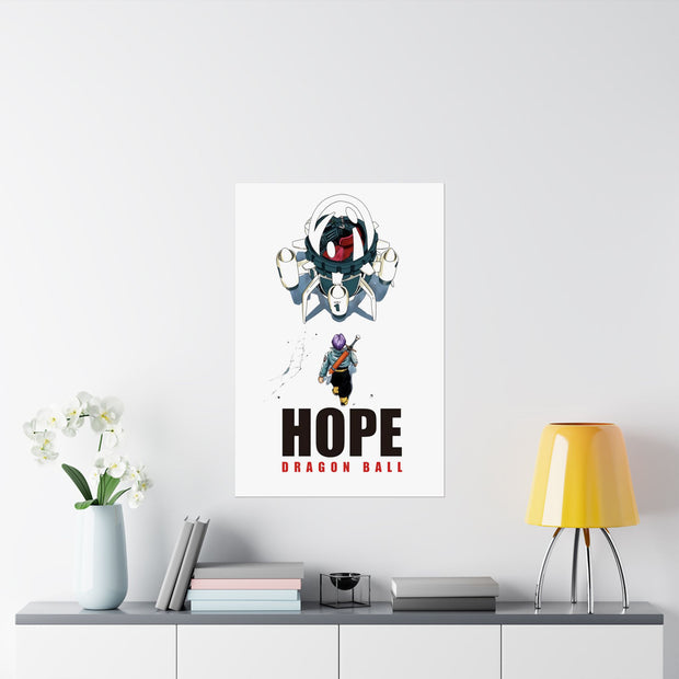 HOPE Dragon Ball Z x Future Trunks Stylized Anime-Inspired Matte Vertical Poster, Retro-Futuristic Capsule Design Wall Art, Vintage Decor for Anime Lovers