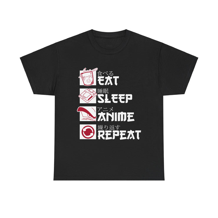 Eat, Sleep, Anime, Repeat Graphic Vintage Retro Anime Unisex Heavy Cotton Tee