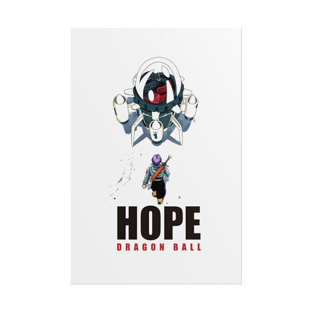 HOPE Dragon Ball Z x Future Trunks Stylized Anime-Inspired Matte Vertical Poster, Retro-Futuristic Capsule Design Wall Art, Vintage Decor for Anime Lovers