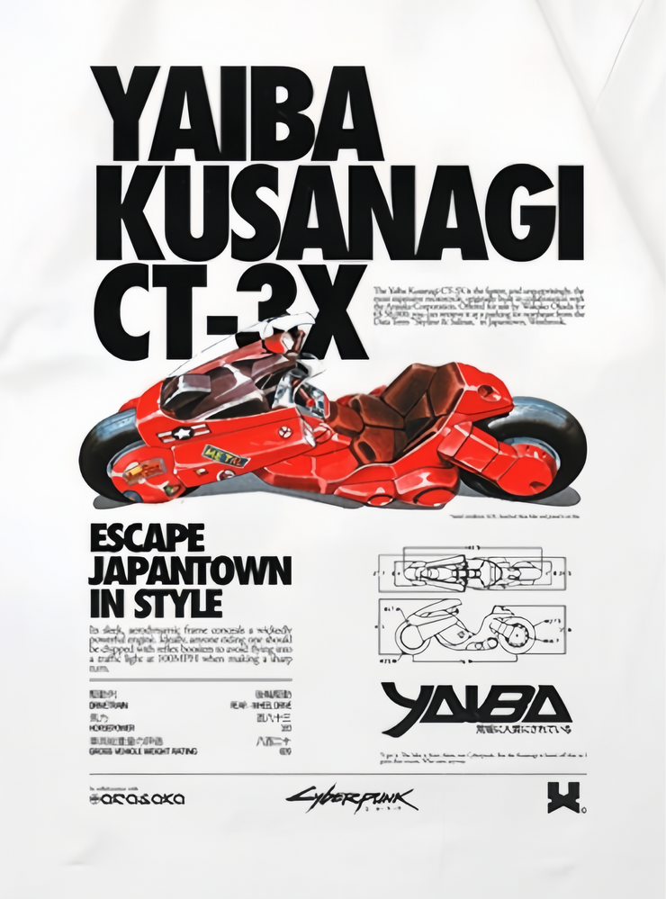 Kusanagi Bike Cotton T-Shirt - AKIRA™ Design Black Anime Graphic Tee Cyberpunk-Inspired Apparel Stylish Casual Outfit