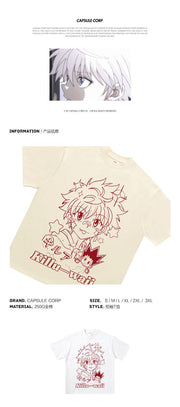 KILLU-WAII Killua Y2K Graphic Tee White Anime T-Shirt Retro Manga-Inspired Apparel Stylish Casual Outfit Collectible Fan Merchandise Y2K Aesthetic Streetwear Iconic Killua Design