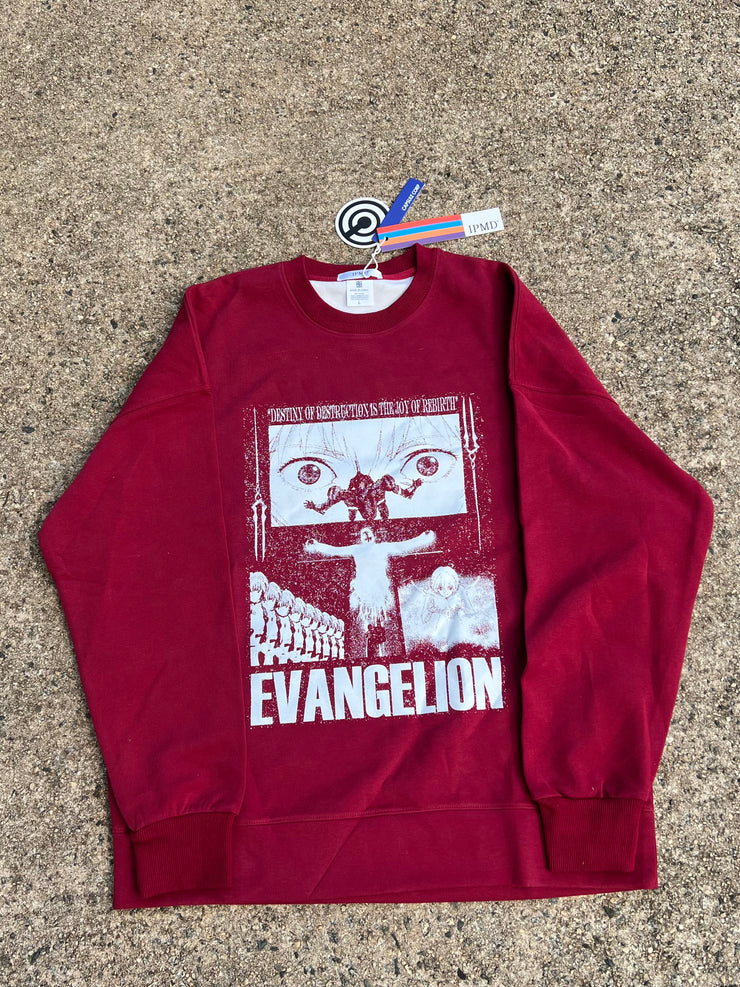 Evangelion Vintage Sweatshirt EV Character Illustration Japanese Retro Anime Fall Streetwear