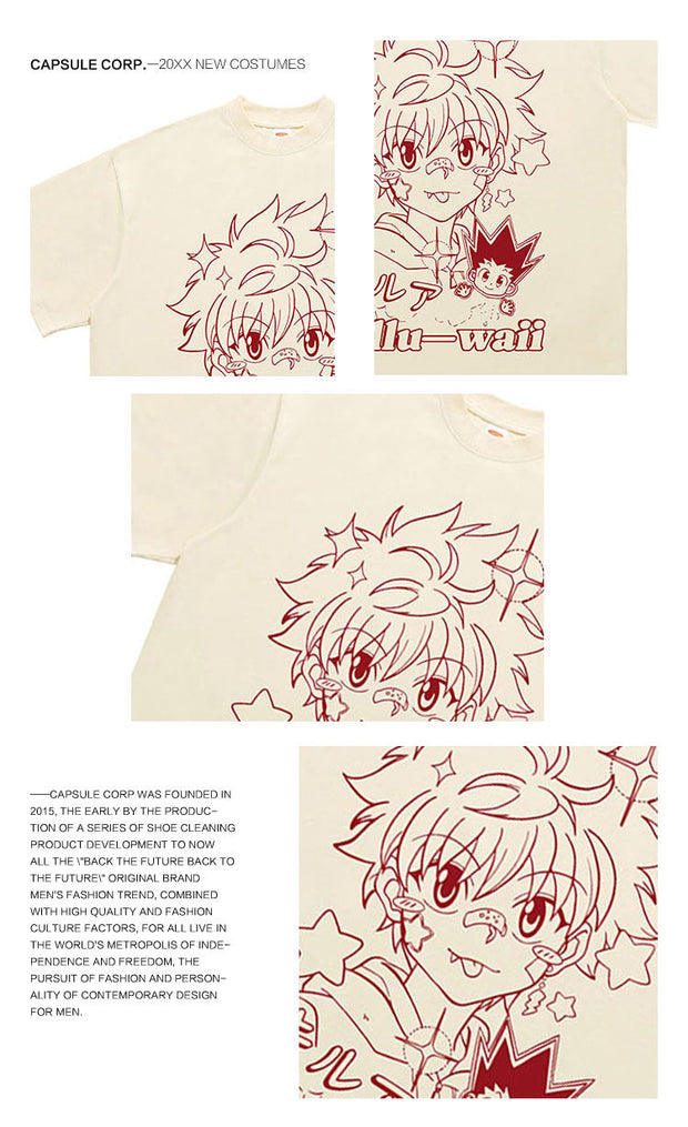 KILLU-WAII Killua Y2K Graphic Tee White Anime T-Shirt Retro Manga-Inspired Apparel Stylish Casual Outfit Collectible Fan Merchandise Y2K Aesthetic Streetwear Iconic Killua Design