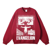 Evangelion Vintage Sweatshirt EV Character Illustration Japanese Retro Anime Fall Streetwear