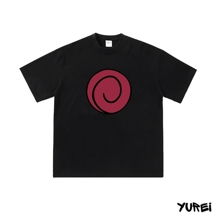 Vintage Naruto Uzumaki Clan Cotton T-Shirt Black Anime Graphic Tee Retro Naruto-Inspired Apparel Stylish Casual