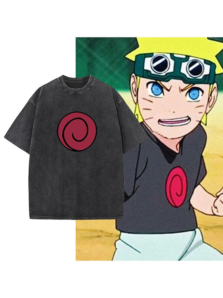 Vintage Naruto Uzumaki Clan Cotton T-Shirt Black Anime Graphic Tee Retro Naruto-Inspired Apparel Stylish Casual